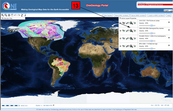 Active layers in a OneGeology portal session