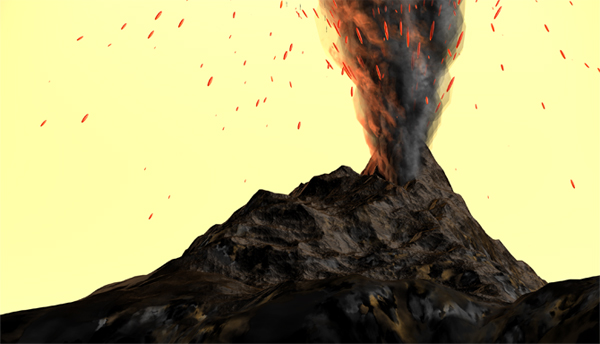 Eruptirajući vulkan - nagla erupcija izbacuje pepeo i plin.