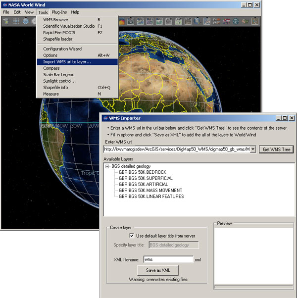 Adding a WMS service to  the list of available WMS services in the .NET version  of NASA World Wind