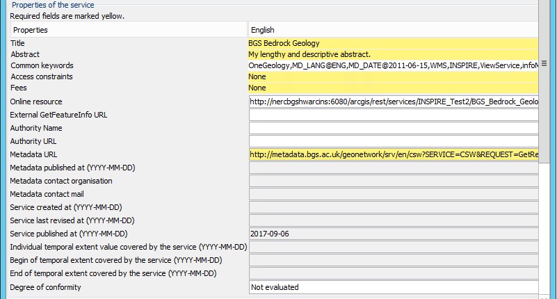 Inspire View properties: service information