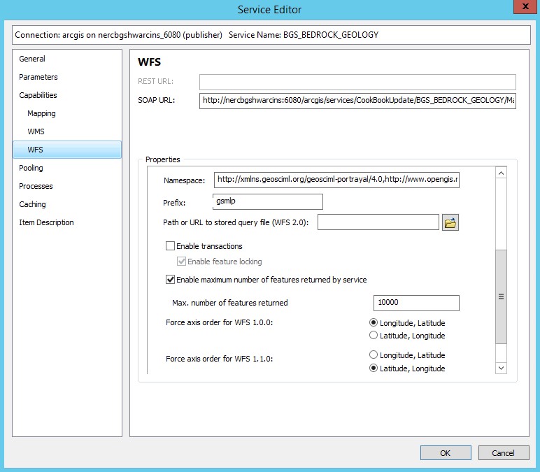 WFS service properties