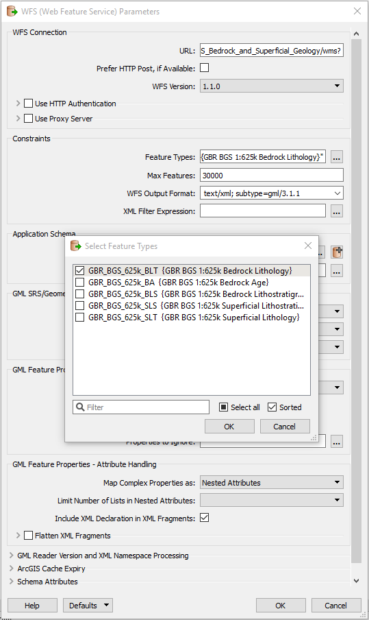 WFS Parameters dialog