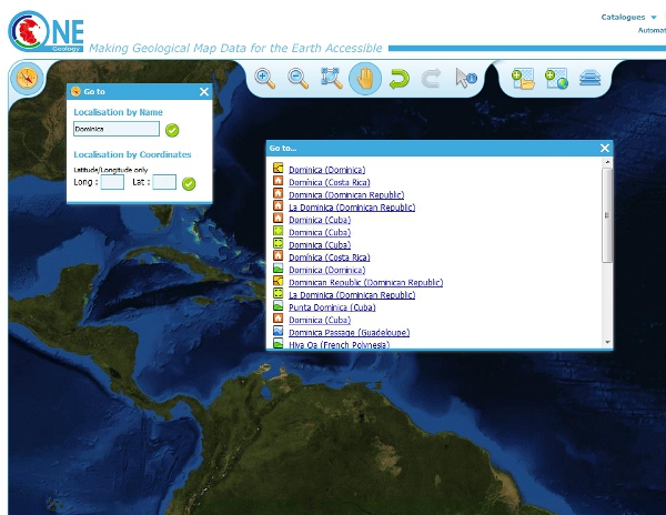 Using the Go To functionality to zoom to an area (the Dominican Republic) by entering a search string