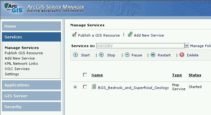 ArcGIS Server Manager console